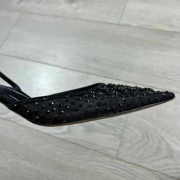 Rene Caovilla Black Sequin Pointed Toe Low Heels - Picture 10 of 13